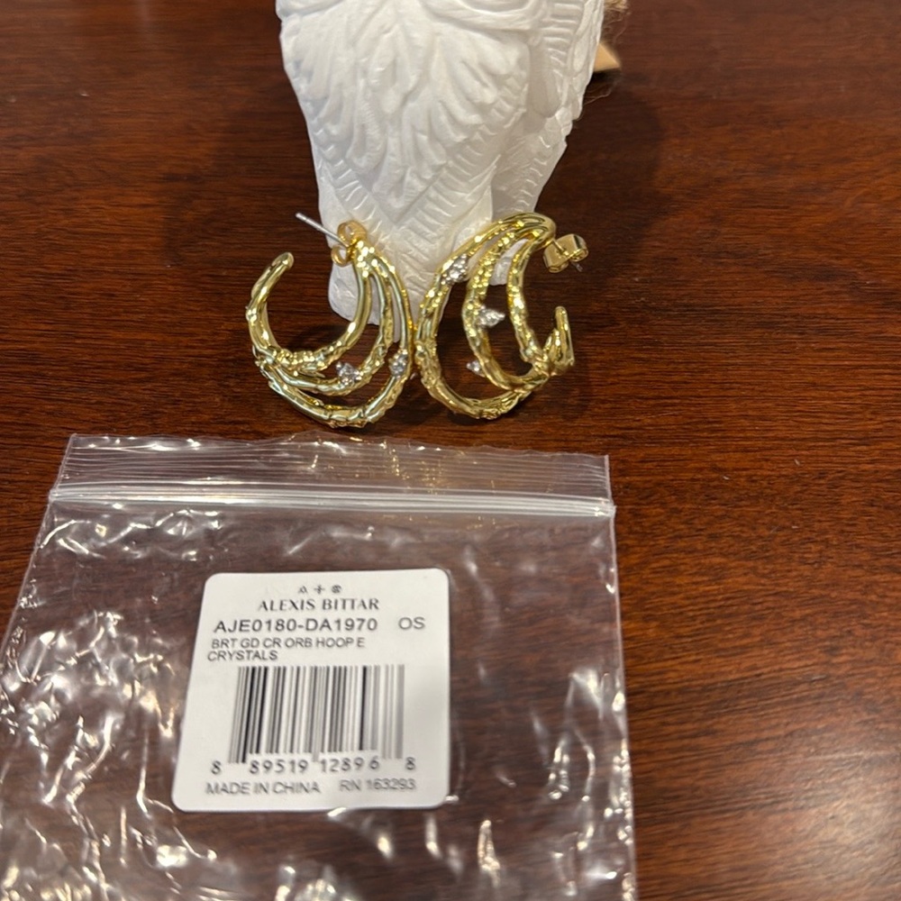 Alexis Bittar Gold Twisted Hoop Earrings with Crystal Accents